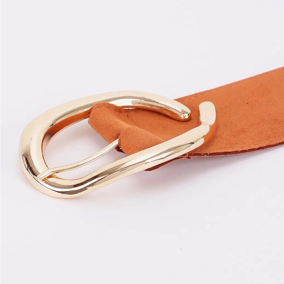 Camel Faux Suede Metal Buckle Belt